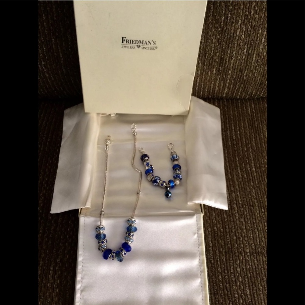 Friedman Jewelers European Style Silvertone Bead Bracelet And Necklace Box Set
